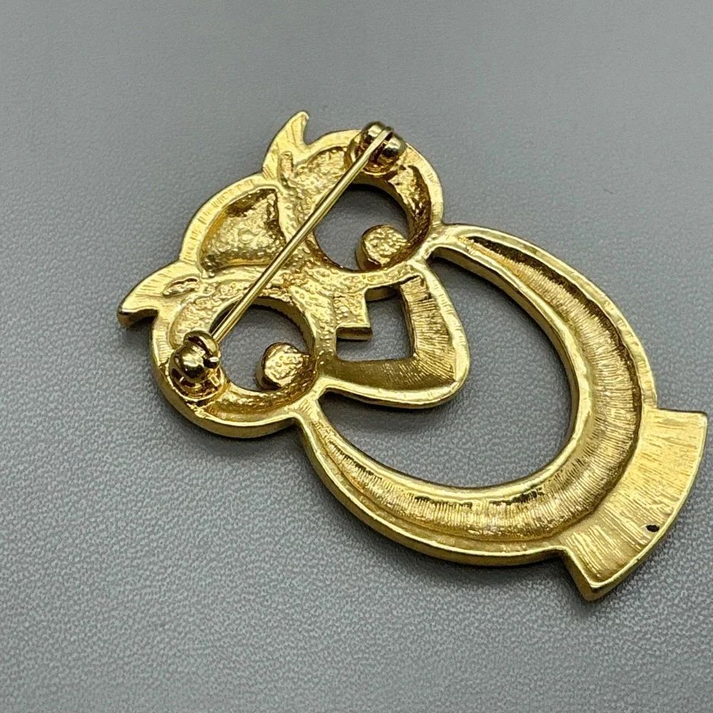 Owl Brooch Pin Women Gold Tone Textured Metal Animal Bird Fashion Jewelry 1.75